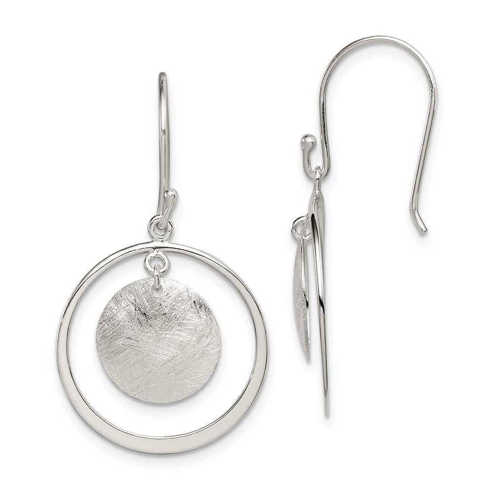 QE12103 Sterling Silver Polished & Brushed Circles Dangle Earrings