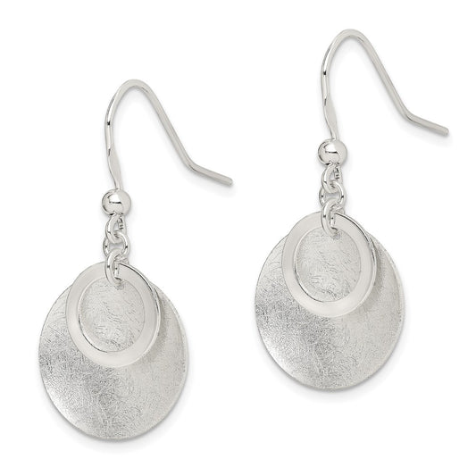 QE12104 Sterling Silver Polished & Brushed Double Circle Dangle Earrings