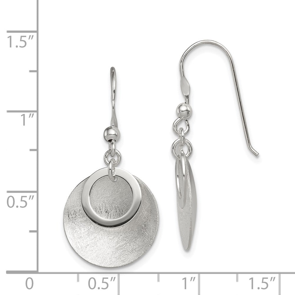 QE12104 Sterling Silver Polished & Brushed Double Circle Dangle Earrings