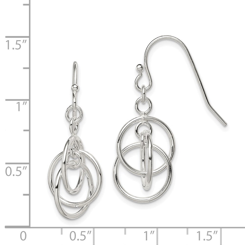 QE12112 Sterling Silver Polished Intertwined Three Circle Dangle Earrings