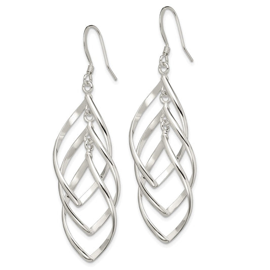 QE12117 Sterling Silver Polished & Twisted Dangle Earrings
