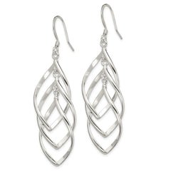 QE12117 Sterling Silver Polished & Twisted Dangle Earrings