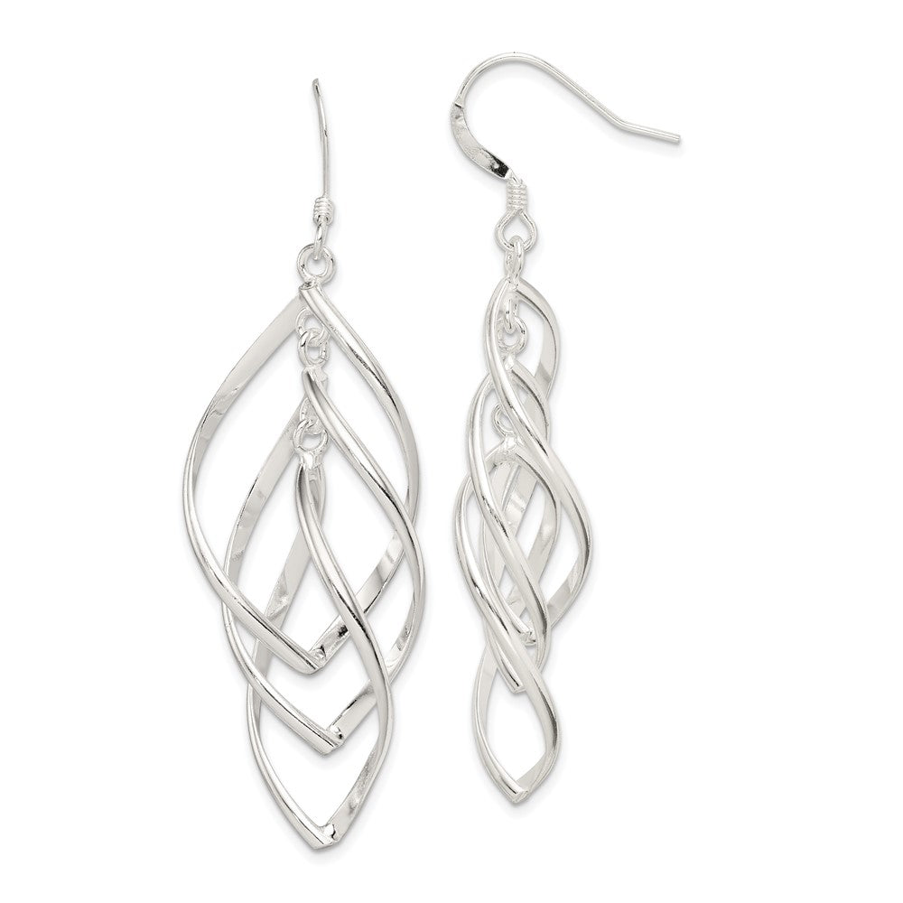 QE12117 Sterling Silver Polished & Twisted Dangle Earrings