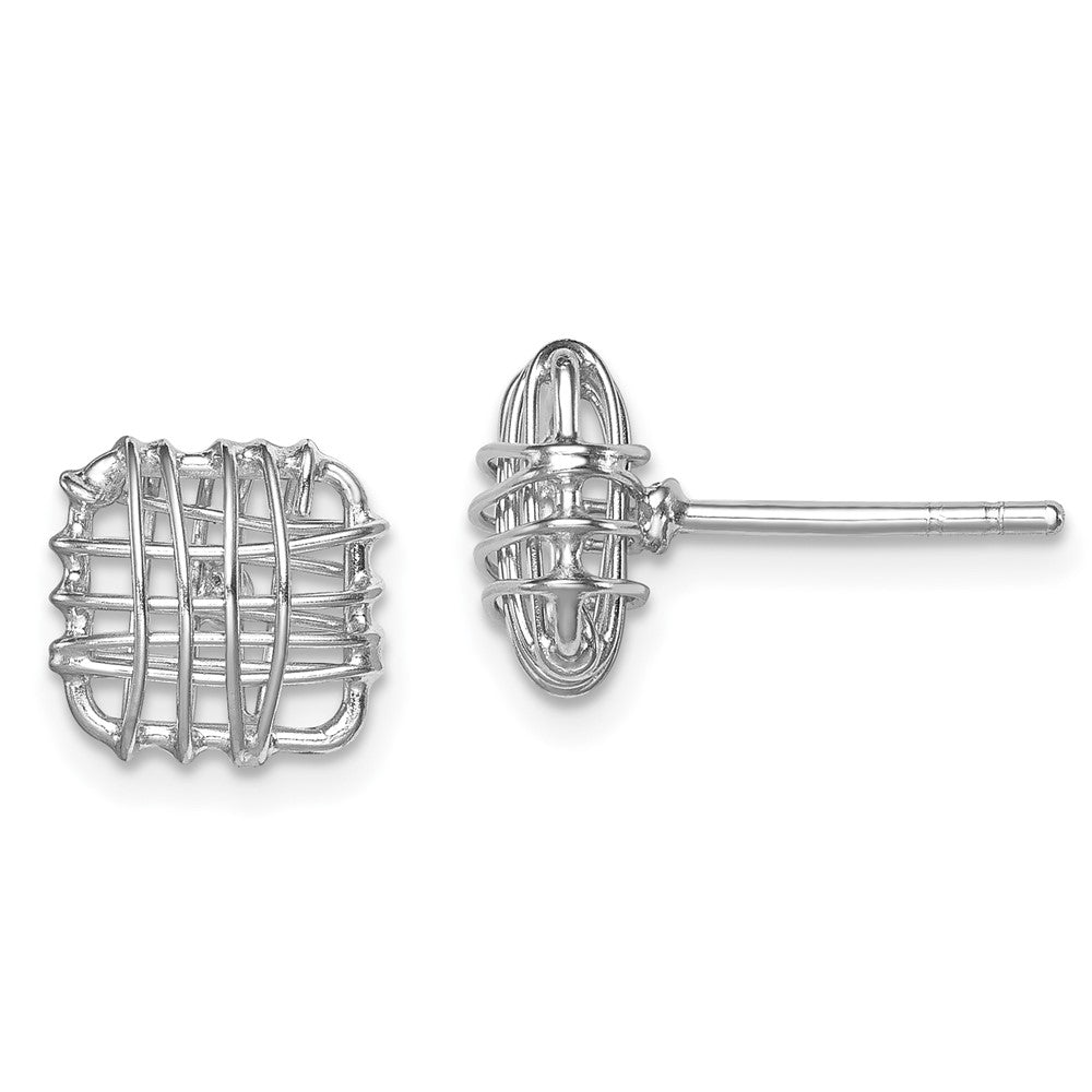 QE12133 Sterling Silver Rhodium-plated Polished Square Post Earrings