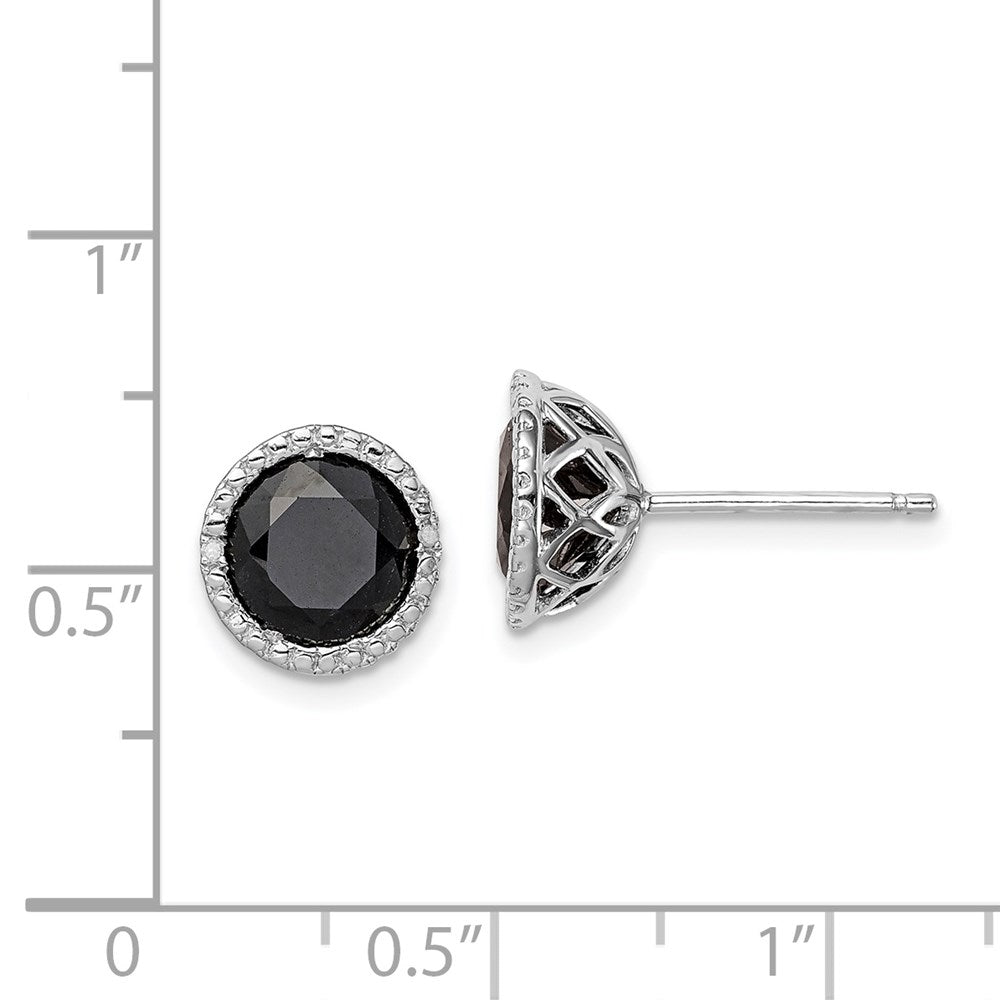 QE12152 Sterling Silver Rhodium-plated Black Sapphire & Diamond Post Earrings