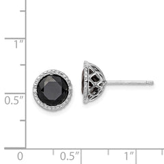 QE12152 Sterling Silver Rhodium-plated Black Sapphire & Diamond Post Earrings