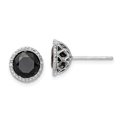 QE12152 Sterling Silver Rhodium-plated Black Sapphire & Diamond Post Earrings