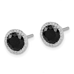 QE12153 Sterling Silver Rhodium-plated Black Sapphire & Diamond Post Earrings