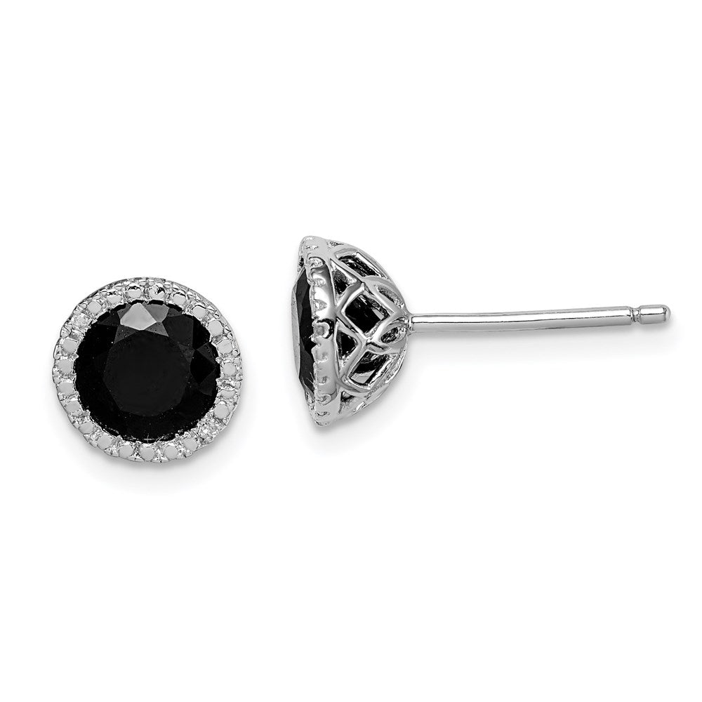 QE12153 Sterling Silver Rhodium-plated Black Sapphire & Diamond Post Earrings