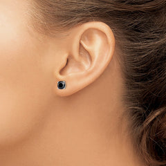 QE12168 Sterling Silver Rhodium-plated 6mm Black Sapphire Post Earrings