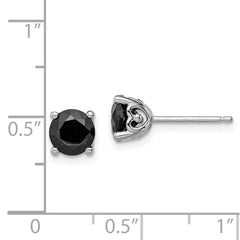 QE12168 Sterling Silver Rhodium-plated 6mm Black Sapphire Post Earrings