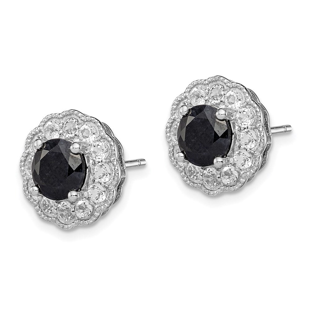 QE12170 Sterling Silver Rhodium-plated Black Sapphire & White Topaz Post Earrings