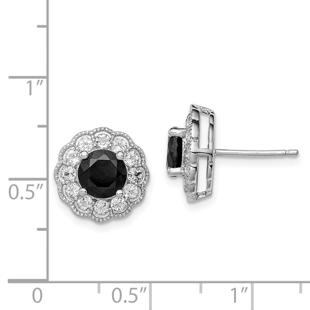 QE12170 Sterling Silver Rhodium-plated Black Sapphire & White Topaz Post Earrings