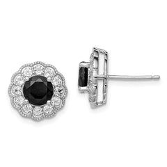 QE12170 Sterling Silver Rhodium-plated Black Sapphire & White Topaz Post Earrings