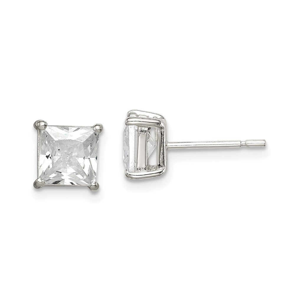 QE12176 Sterling Silver Polished 6mm Princess CZ Stud Earrings