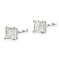 QE12177 Sterling Silver Polished 5mm Princess CZ Stud Earrings