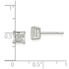 QE12177 Sterling Silver Polished 5mm Princess CZ Stud Earrings