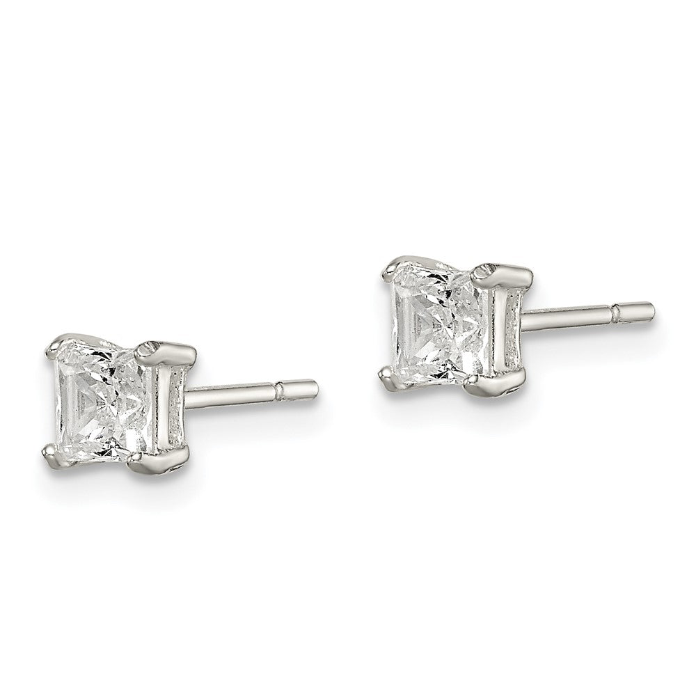 QE12178 Sterling Silver Polished 4mm Princess CZ Stud Earrings