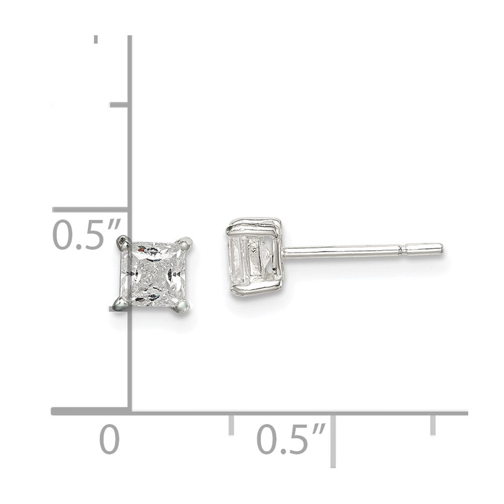 QE12178 Sterling Silver Polished 4mm Princess CZ Stud Earrings