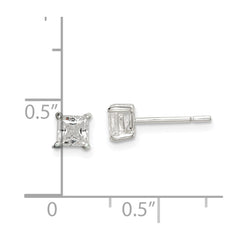QE12178 Sterling Silver Polished 4mm Princess CZ Stud Earrings