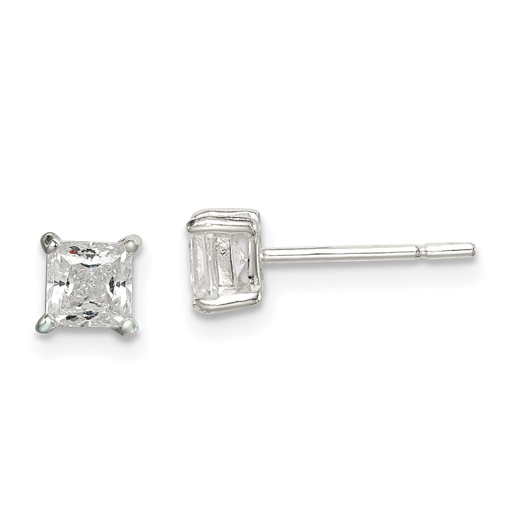 QE12178 Sterling Silver Polished 4mm Princess CZ Stud Earrings