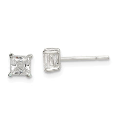 QE12178 Sterling Silver Polished 4mm Princess CZ Stud Earrings