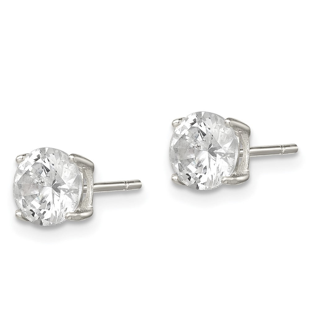 QE12180 Sterling Silver Polished 6mm Round CZ Stud Earrings