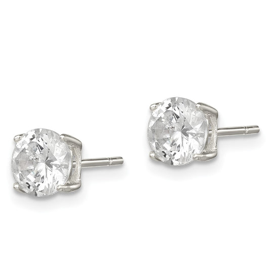 QE12180 Sterling Silver Polished 6mm Round CZ Stud Earrings