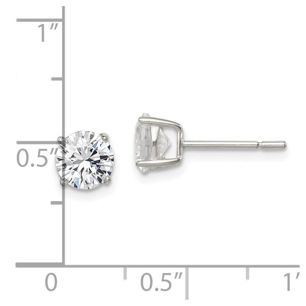 QE12180 Sterling Silver Polished 6mm Round CZ Stud Earrings