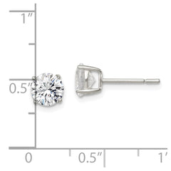 QE12180 Sterling Silver Polished 6mm Round CZ Stud Earrings
