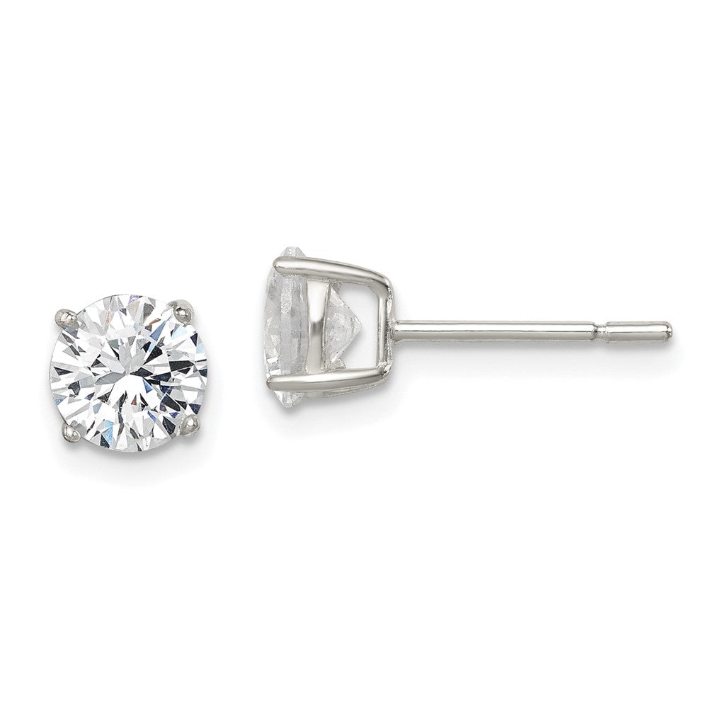 QE12180 Sterling Silver Polished 6mm Round CZ Stud Earrings