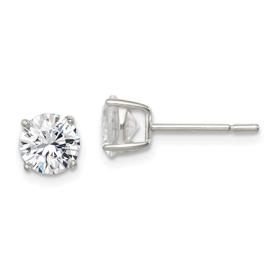 QE12180 Sterling Silver Polished 6mm Round CZ Stud Earrings