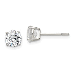 QE12180 Sterling Silver Polished 6mm Round CZ Stud Earrings