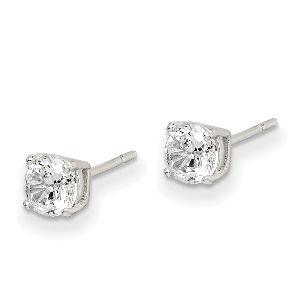 QE12181 Sterling Silver Polished 5mm Round CZ Stud Earrings