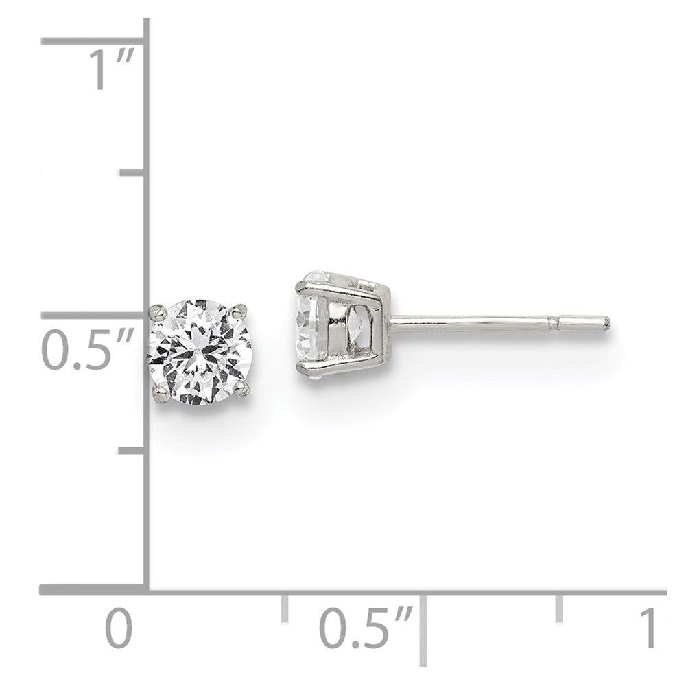 QE12181 Sterling Silver Polished 5mm Round CZ Stud Earrings