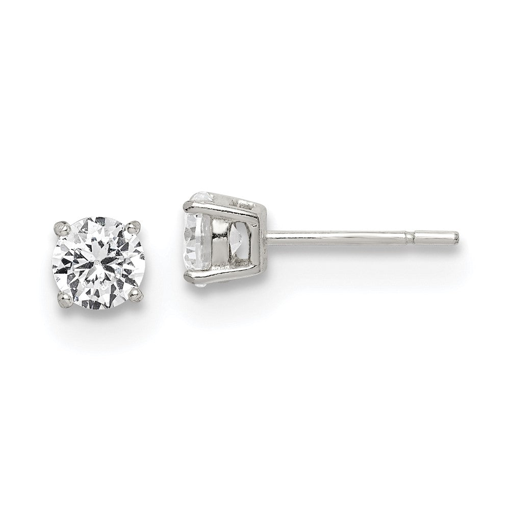 QE12181 Sterling Silver Polished 5mm Round CZ Stud Earrings