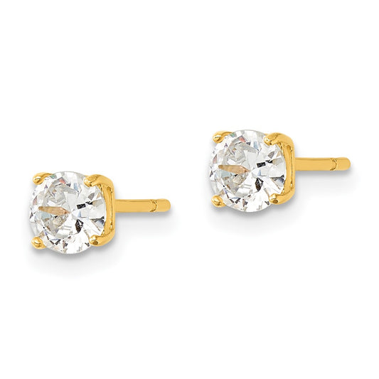 QE12181GP Sterling Silver Gold-tone Polished 5mm CZ Post Earrings