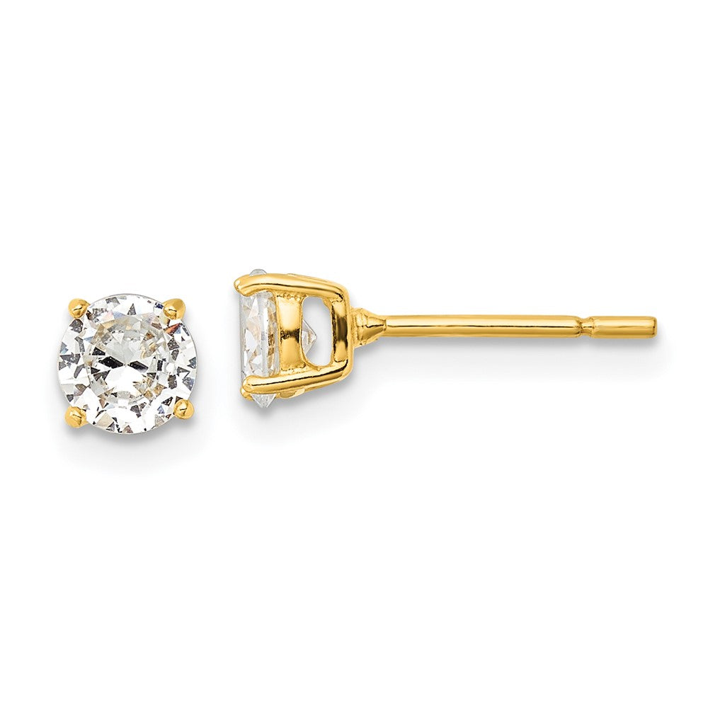 QE12181GP Sterling Silver Gold-tone Polished 5mm CZ Post Earrings