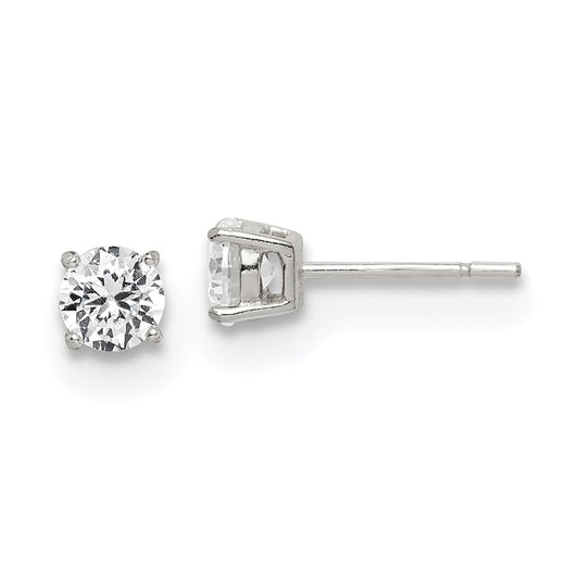 QE12181 Sterling Silver Polished 5mm Round CZ Stud Earrings