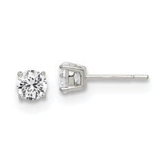 QE12181 Sterling Silver Polished 5mm Round CZ Stud Earrings