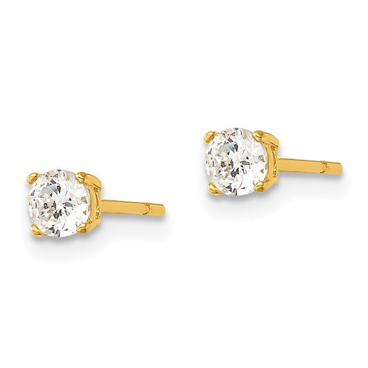QE12182GP Sterling Silver Gold-tone Polished 4mm CZ Post Earrings