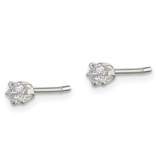QE12185 Sterling Silver Polished 3mm Round CZ Stud Earrings