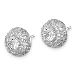 QE12189 Sterling Silver Rhodium-plated Polished CZ Round Post Earrings