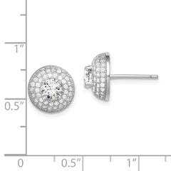 QE12189 Sterling Silver Rhodium-plated Polished CZ Round Post Earrings