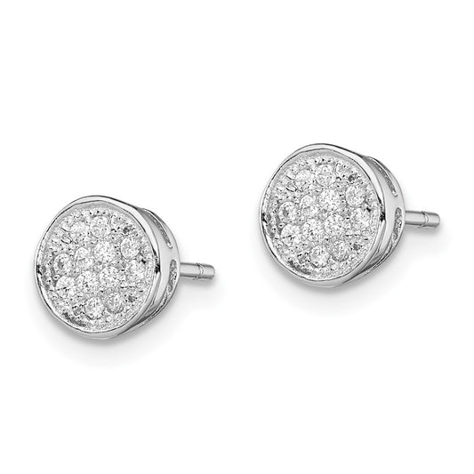 QE12203 Sterling Silver Rhodium-plated Polished CZ 7mm Circle Post Earrings