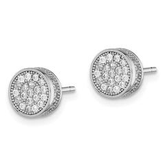 QE12206 Sterling Silver Rhodium-plated Polished Pav������ CZ 8mm Circle Post Earrings