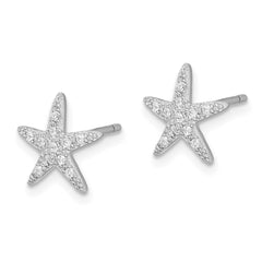 QE12214 Sterling Silver Rhodium-plated CZ Micro pav������ Starfish Post Earrings