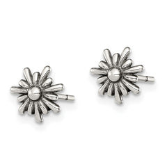QE12225 Sterling Silver Polished and Antiqued Flower Post Earrings