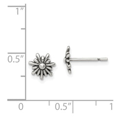 QE12225 Sterling Silver Polished and Antiqued Flower Post Earrings