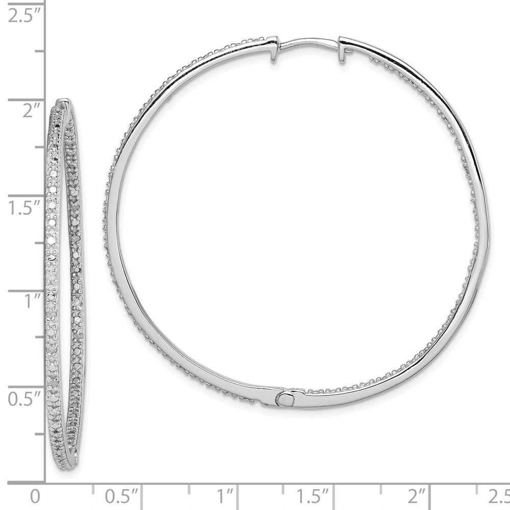QE12250 Sterling Silver Rhodium-plated Diamond In & Out Hoop Earrings